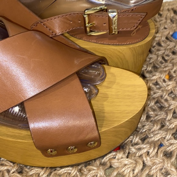 Sam Edelman Bentlee Wood Effect Flatform Heeled Sandals - Picture 2 of 12